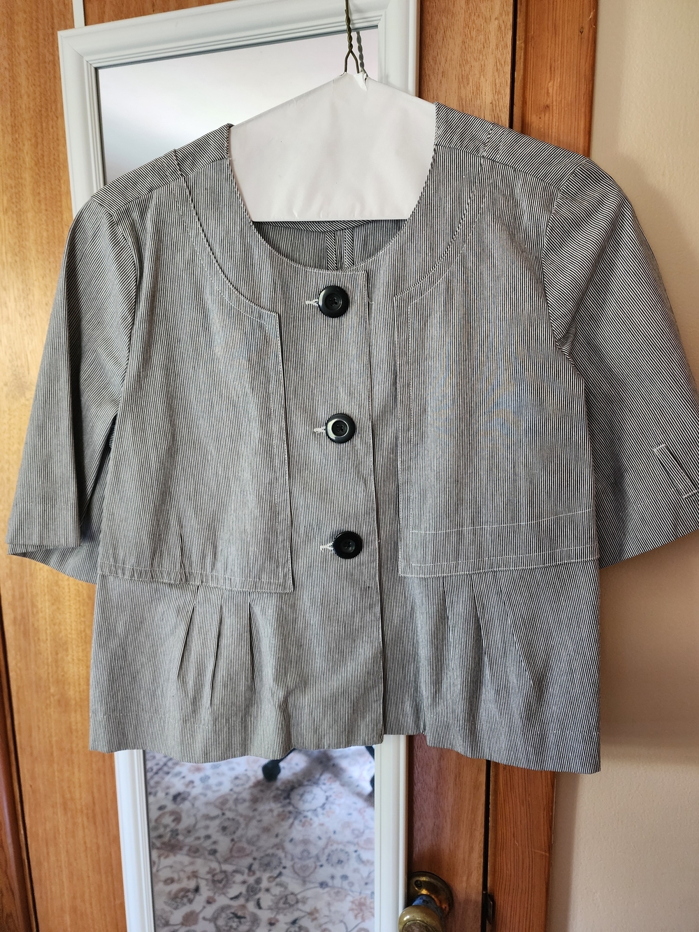 Cato Gray Short Sleeve Pleated Button Jacket